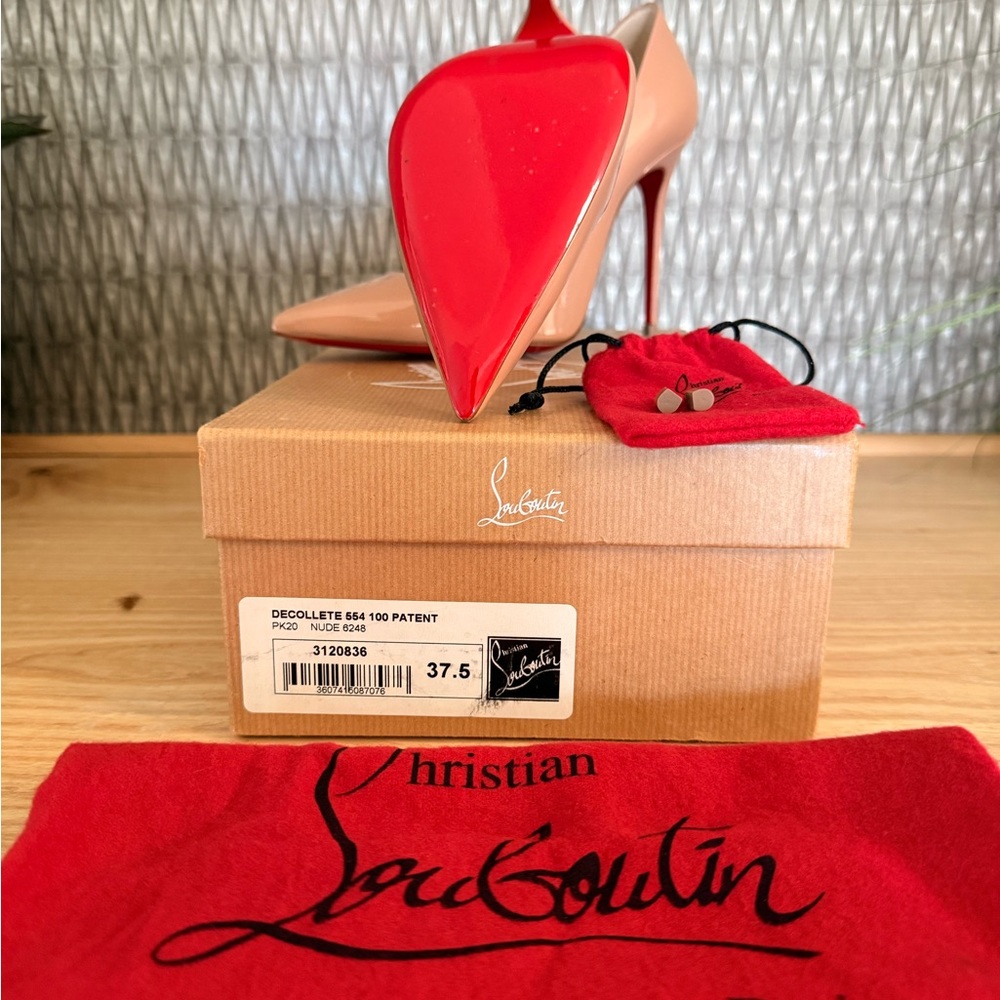 Christian Louboutin Red and Beige Patent Heels